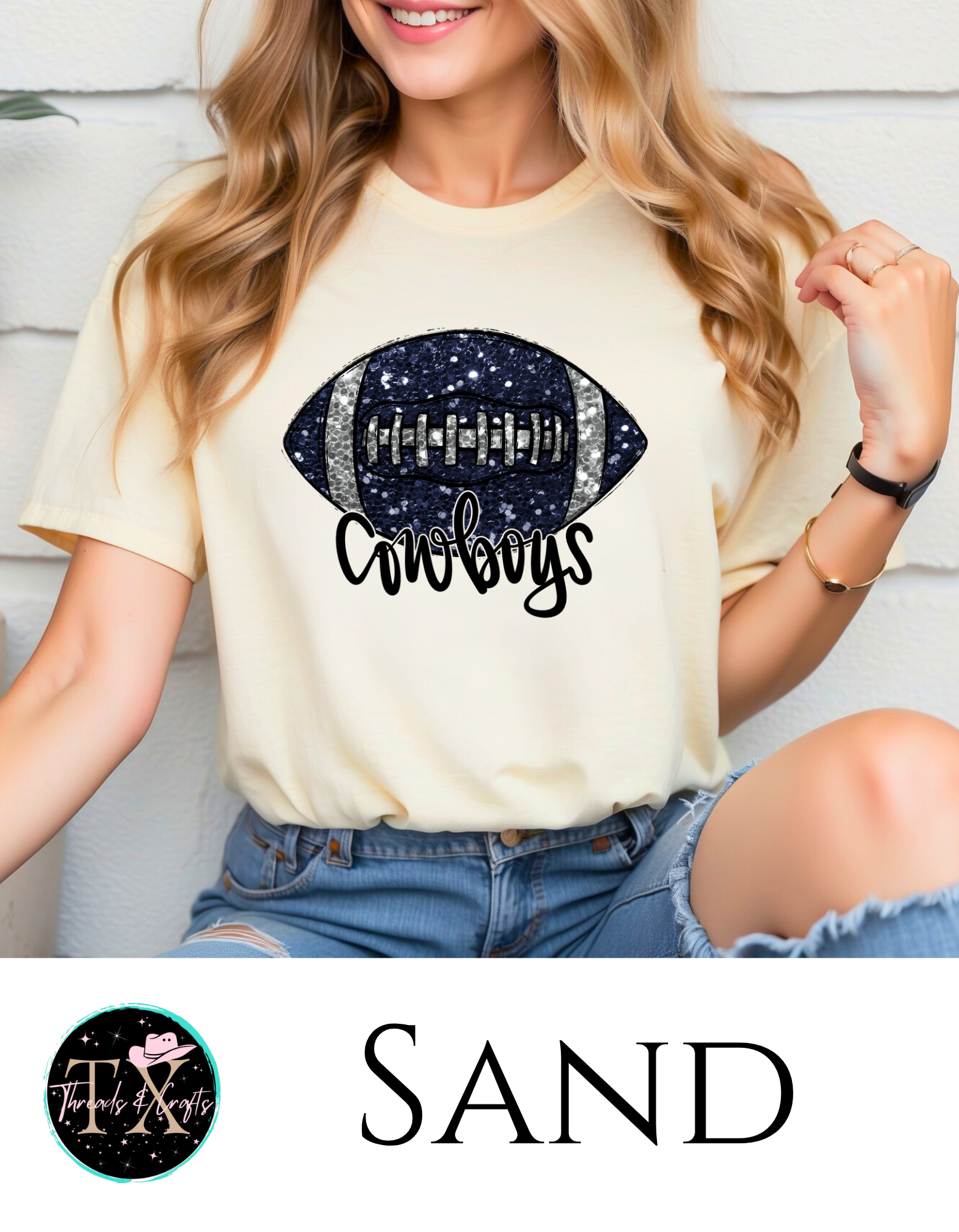 Cowboys Glitter Bling football unisex tee - TX Threads & Crafts