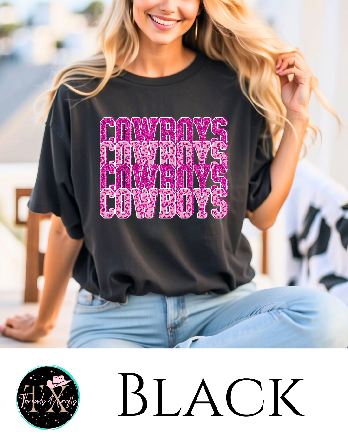 Pink Cowboys Stacked tee - TX Threads & Crafts