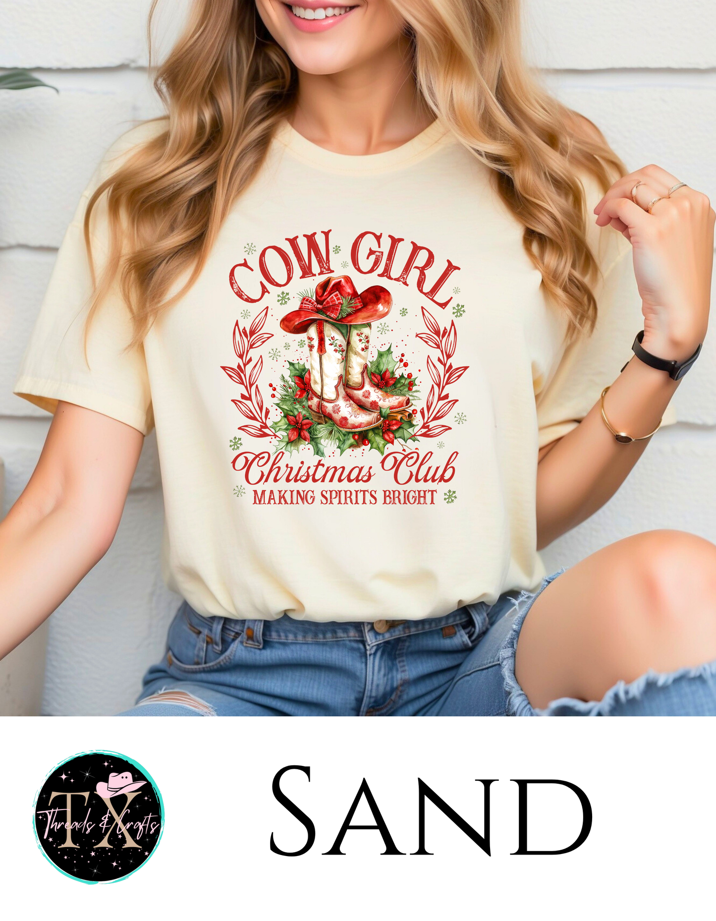 Cowgirl Christmas Club (Red text) unisex tee