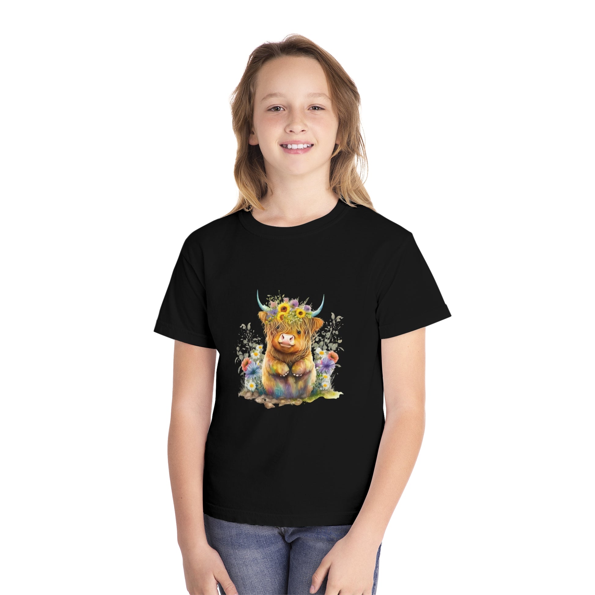 Easter Sunflower Cow - Youth Midweight Tee - TX Threads & Crafts