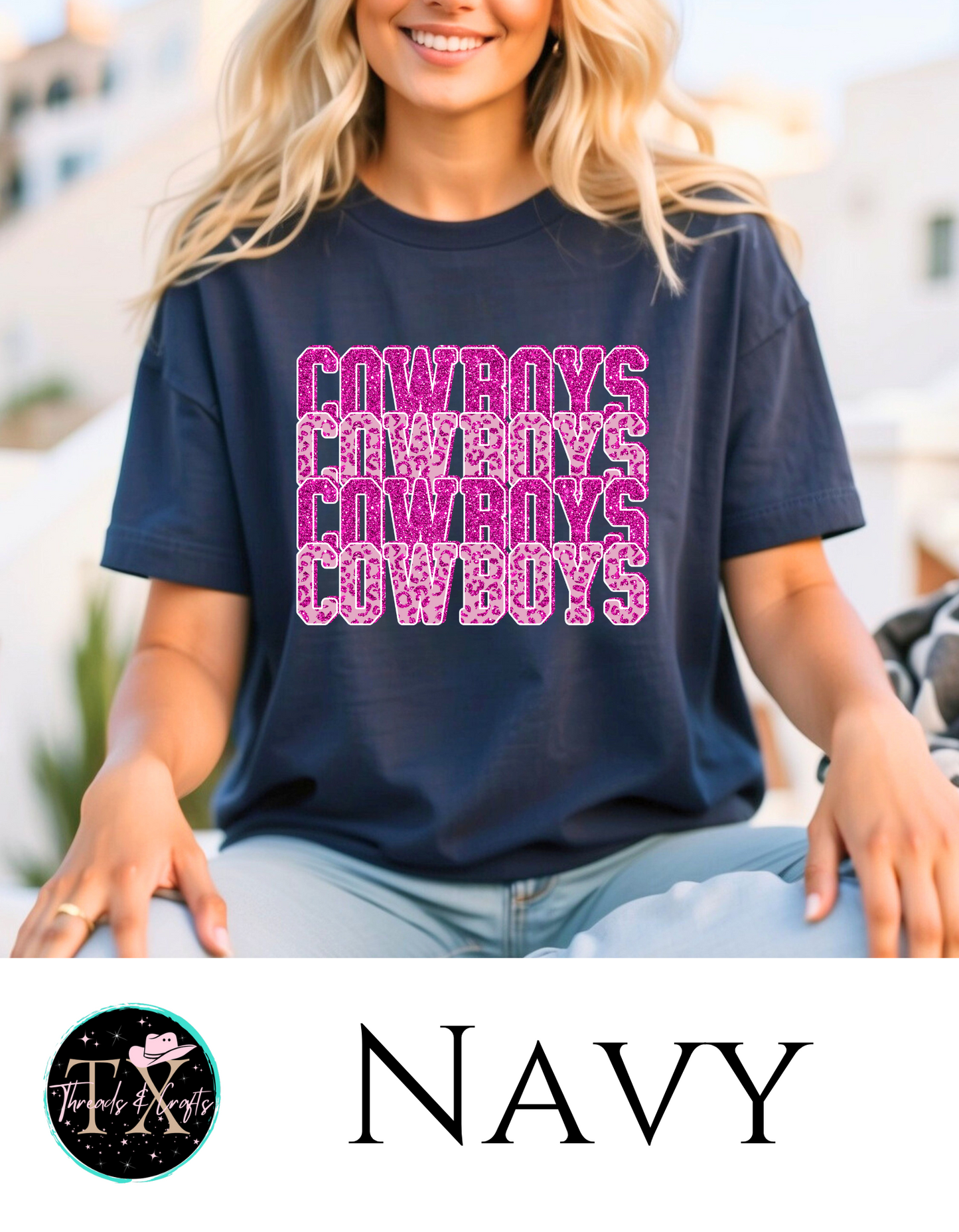 Pink Cowboys Stacked tee - TX Threads & Crafts