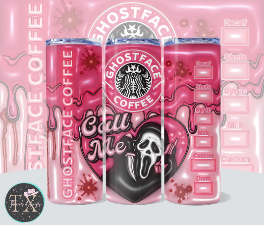 Pink Ghostface Call Me tumbler - TX Threads & Crafts
