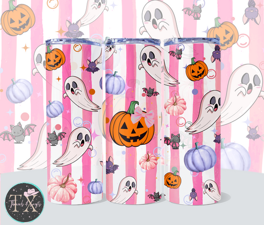Pink Stripes Cute Ghosts & Pumpkins - TX Threads & Crafts