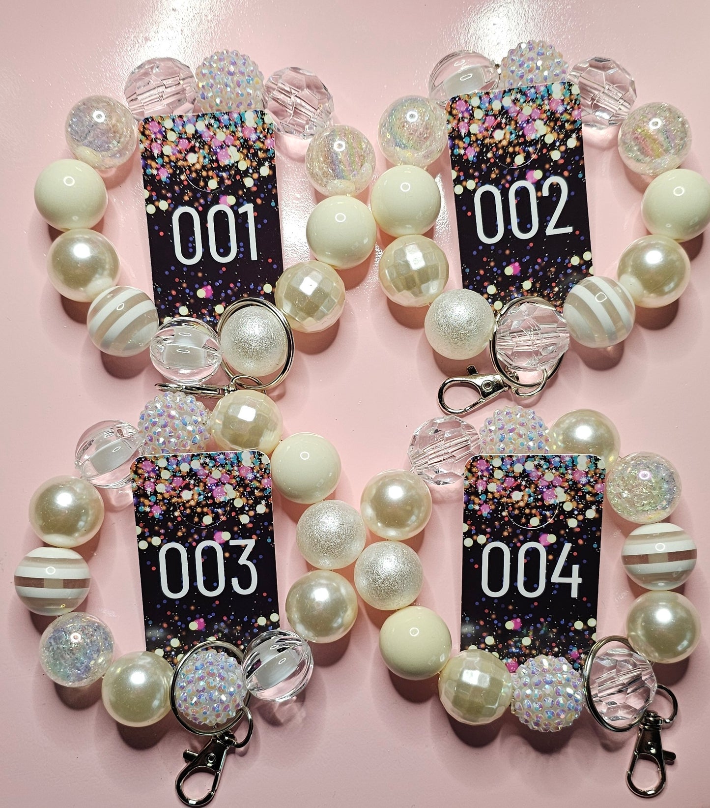 Wedding pearls 20mm bubblegum bead wristlet keychain (stretchable) - TX Threads & Crafts