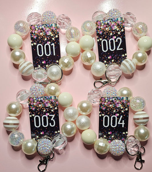 Wedding pearls 20mm bubblegum bead wristlet keychain (stretchable) - TX Threads & Crafts