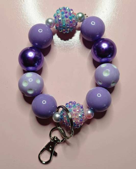 Purple pearl 20mm bubblegum bead wristlet keychain (small wrist size/stretchable) - TX Threads & Crafts