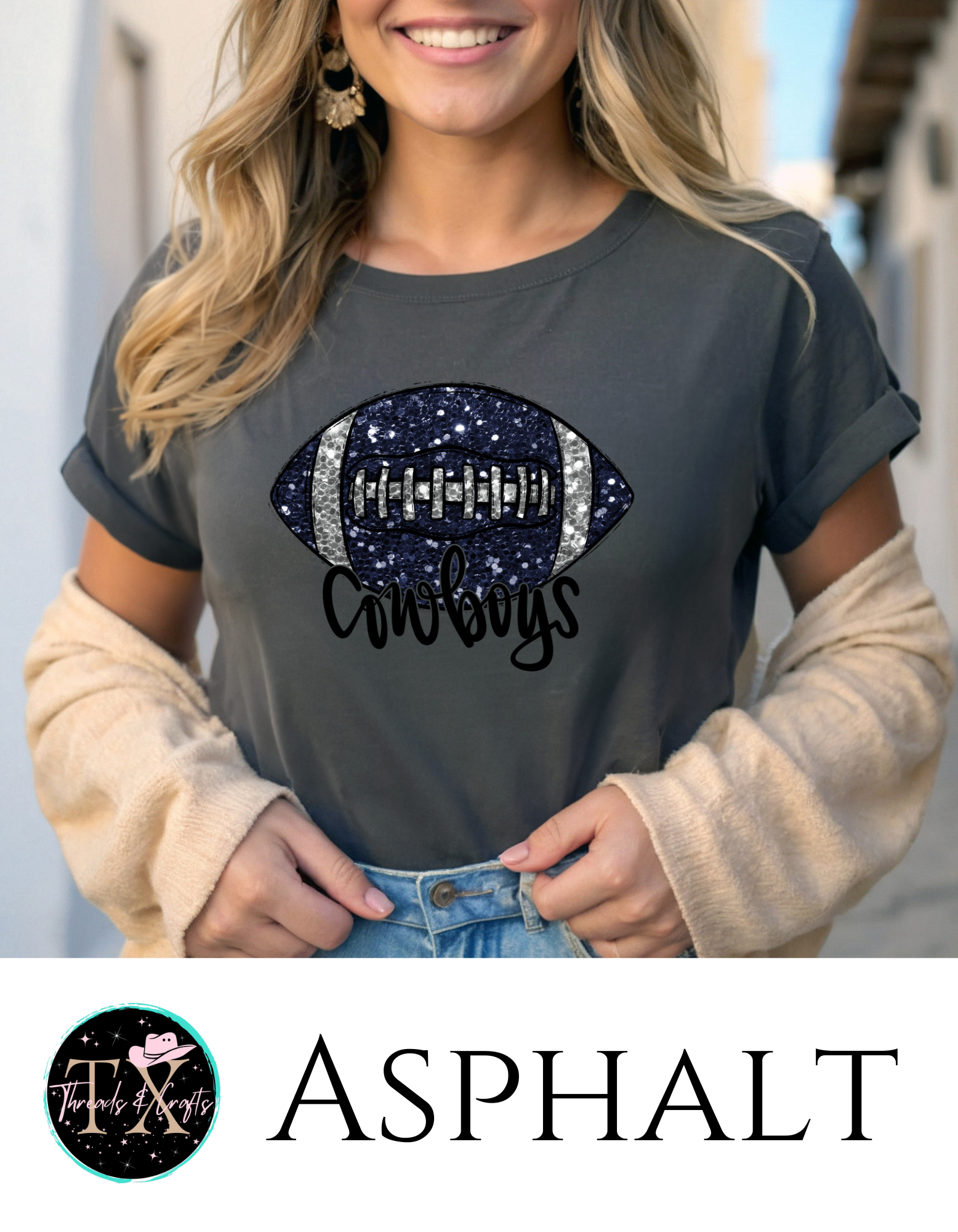 Cowboys Glitter Bling football unisex tee - TX Threads & Crafts