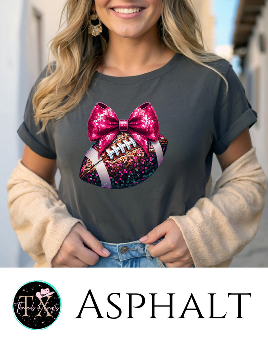 Hot Pink Sequin Bow and Football unisex tee - TX Threads & Crafts