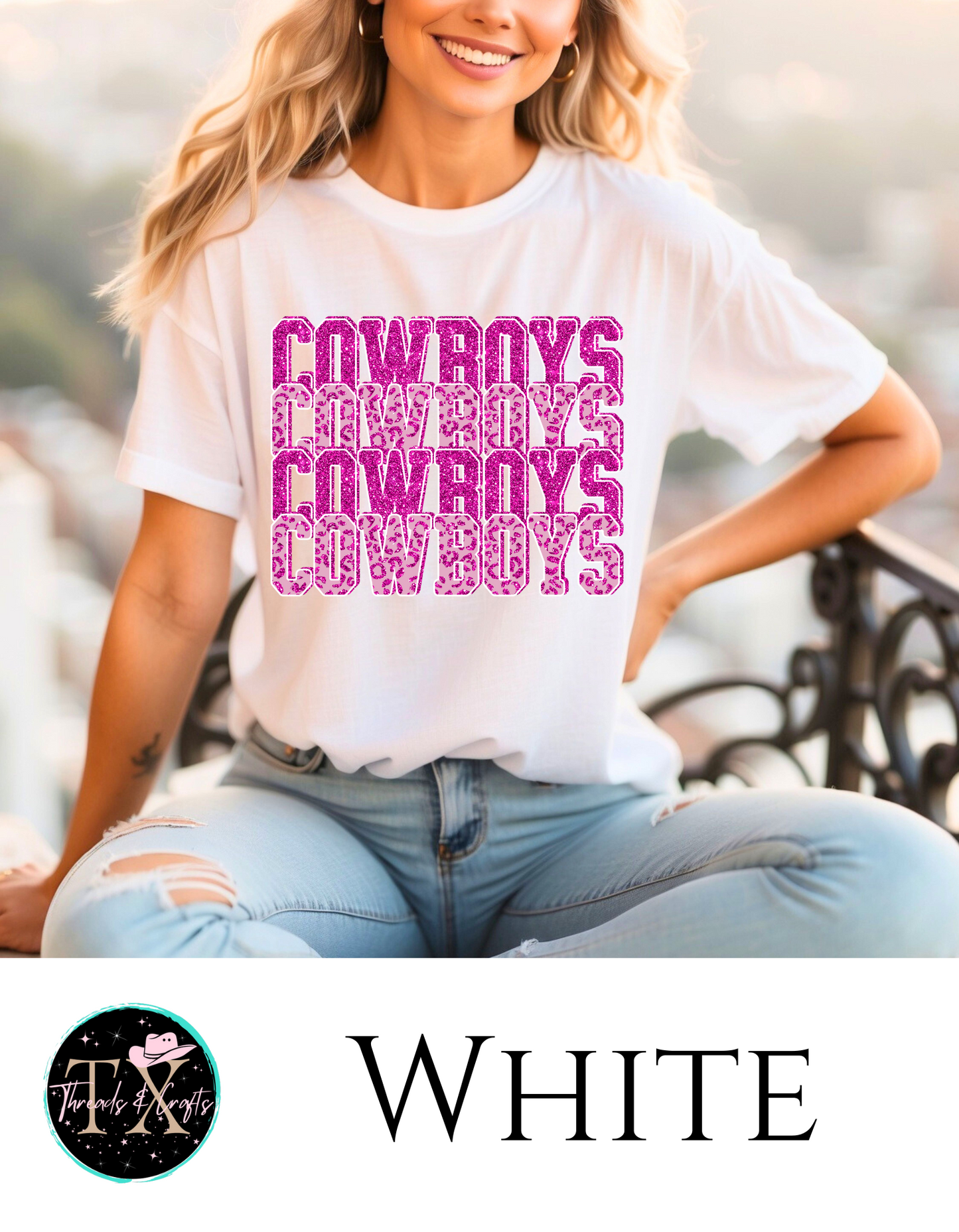 Pink Cowboys Stacked tee - TX Threads & Crafts