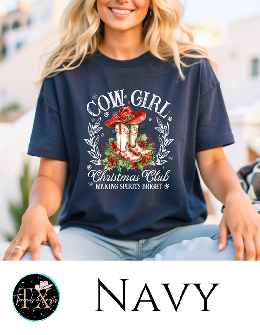 Cowgirl Christmas Club (white text) unisex tee