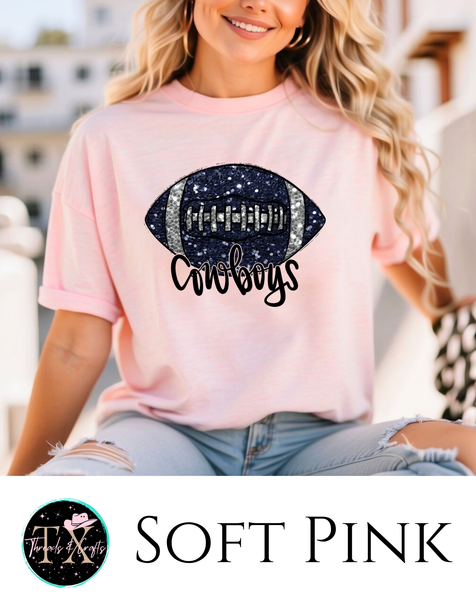 Cowboys Glitter Bling football unisex tee - TX Threads & Crafts