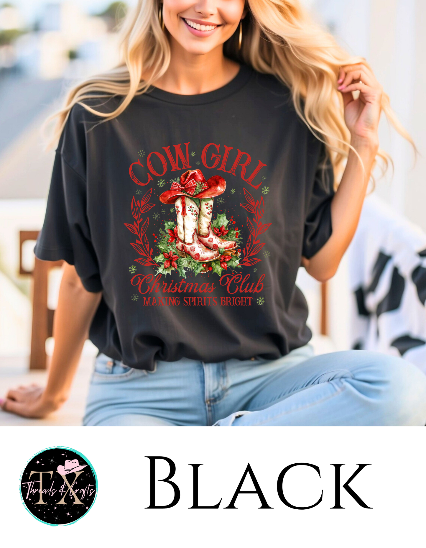 Cowgirl Christmas Club (Red text) unisex tee