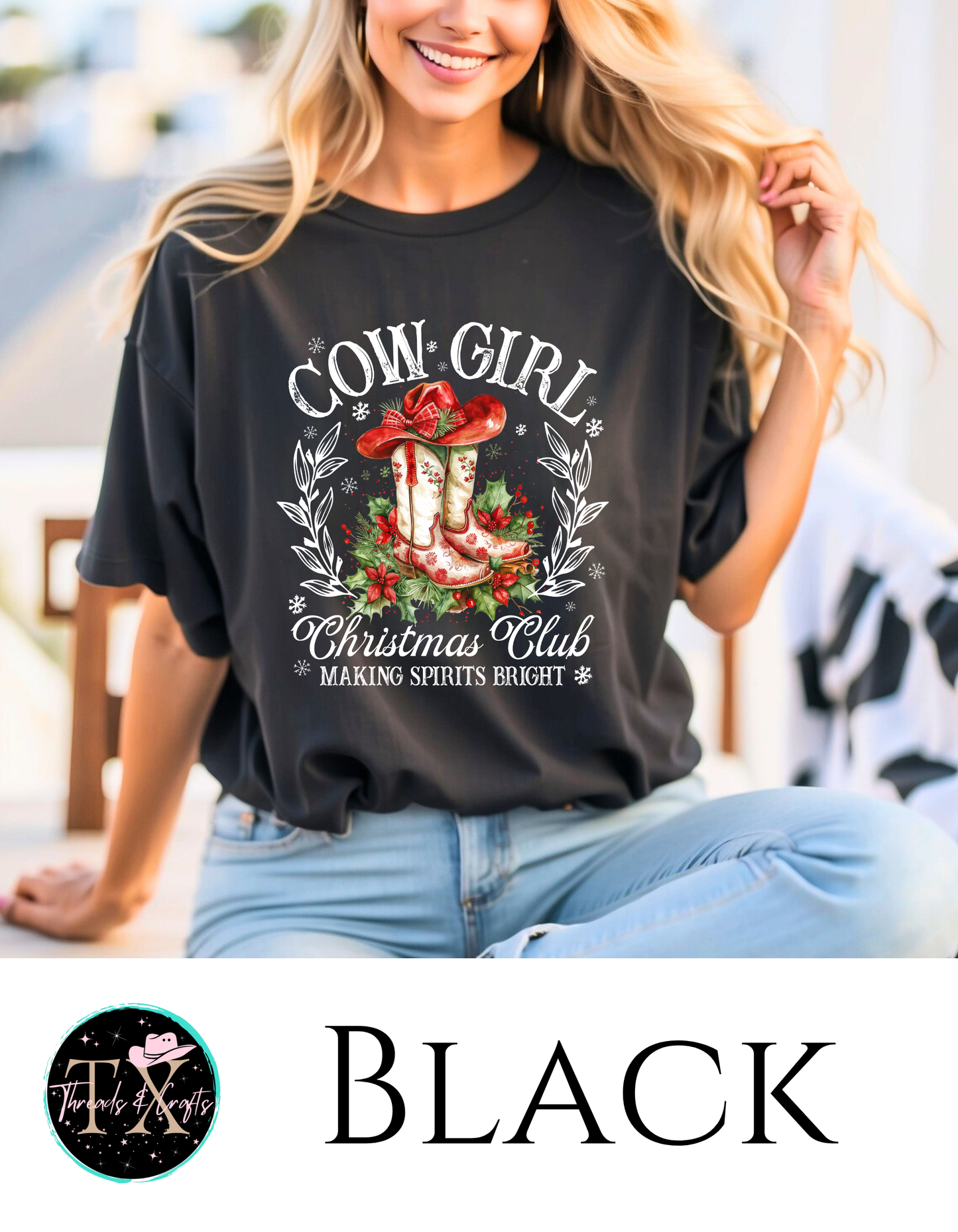 Cowgirl Christmas Club (white text) unisex tee