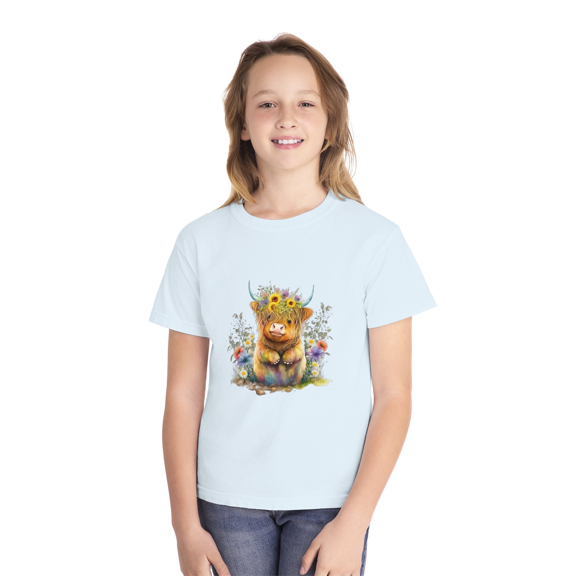 Easter Sunflower Cow - Youth Midweight Tee - TX Threads & Crafts