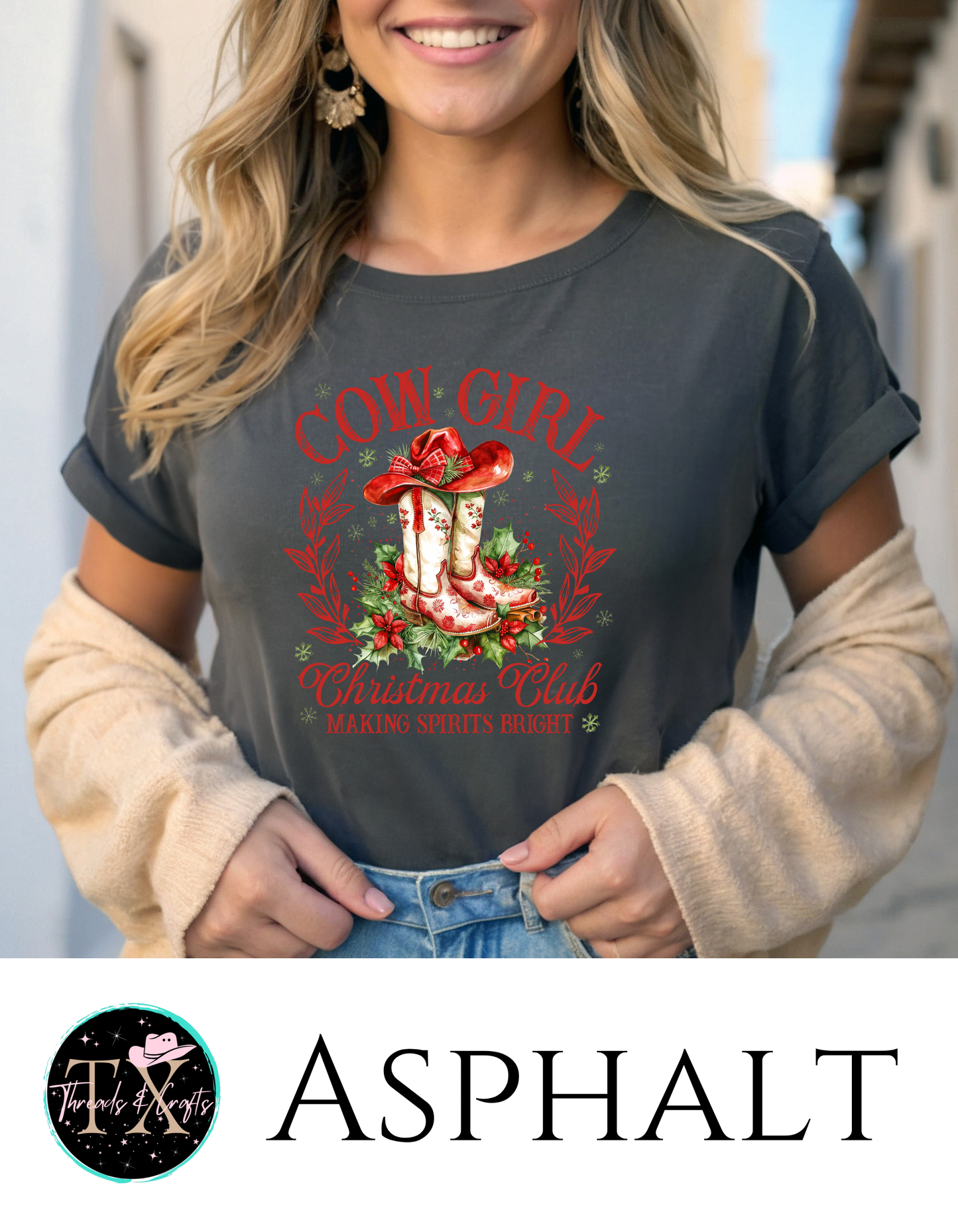 Cowgirl Christmas Club (Red text) unisex tee