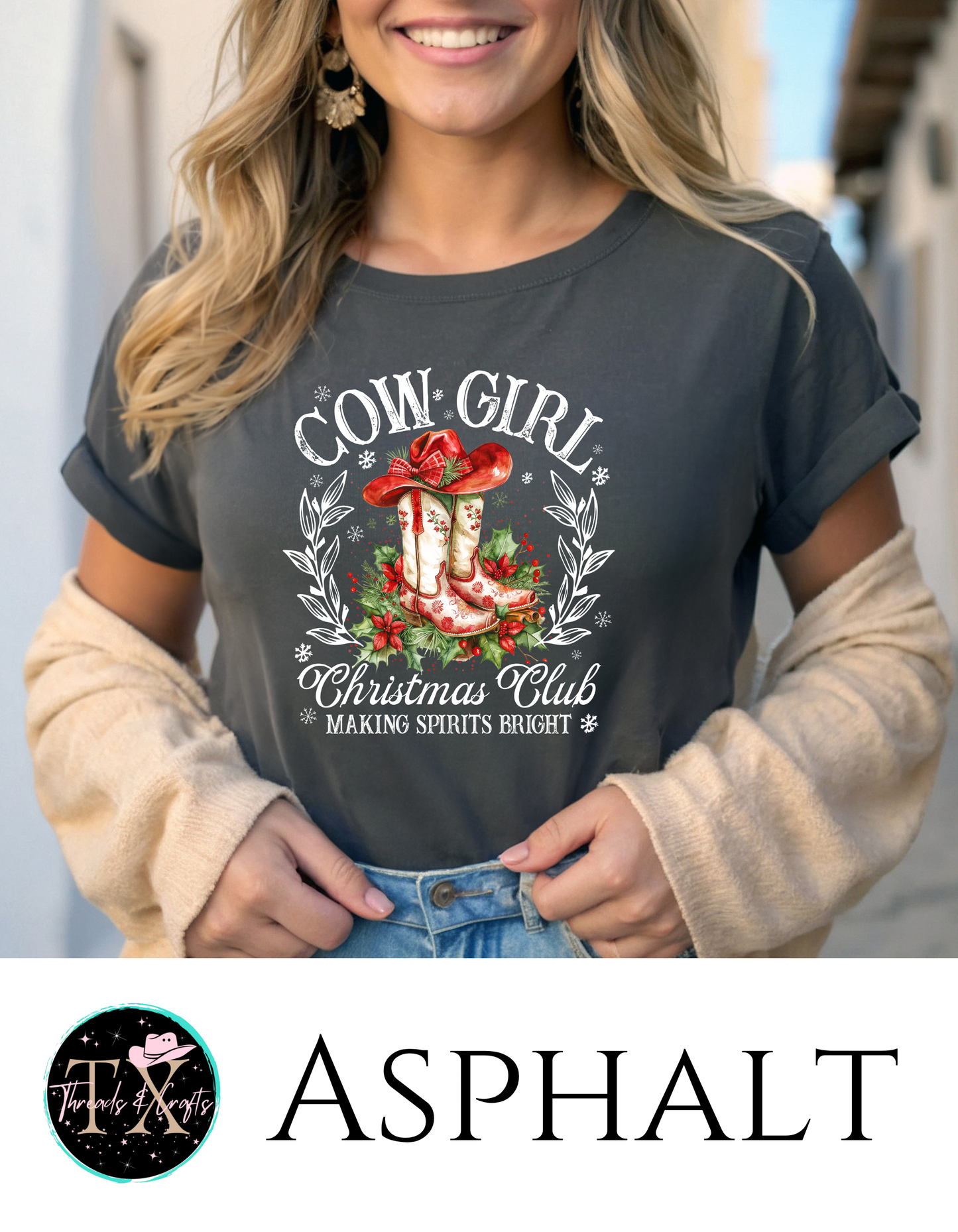 Cowgirl Christmas Club (white text) unisex tee