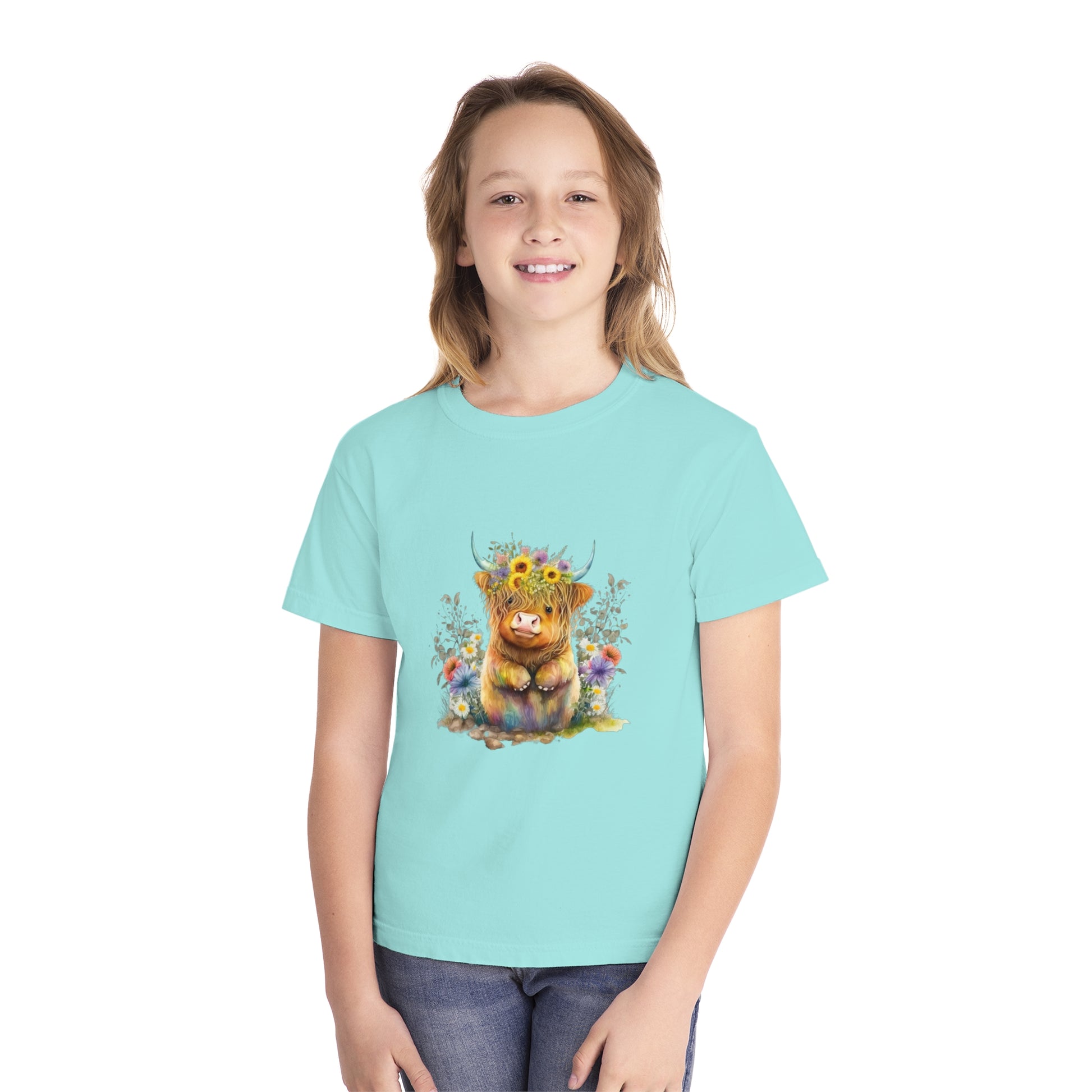 Easter Sunflower Cow - Youth Midweight Tee - TX Threads & Crafts