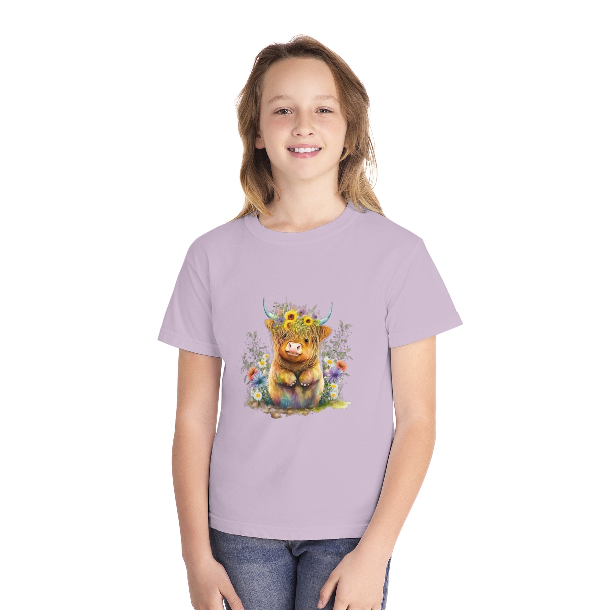 Easter Sunflower Cow - Youth Midweight Tee - TX Threads & Crafts