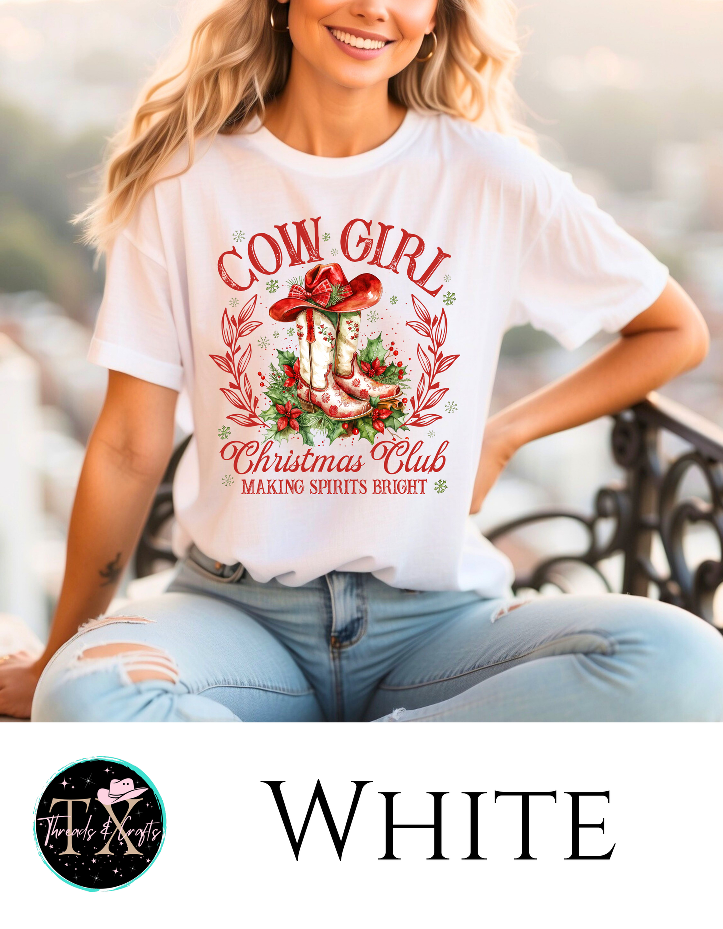 Cowgirl Christmas Club (Red text) unisex tee