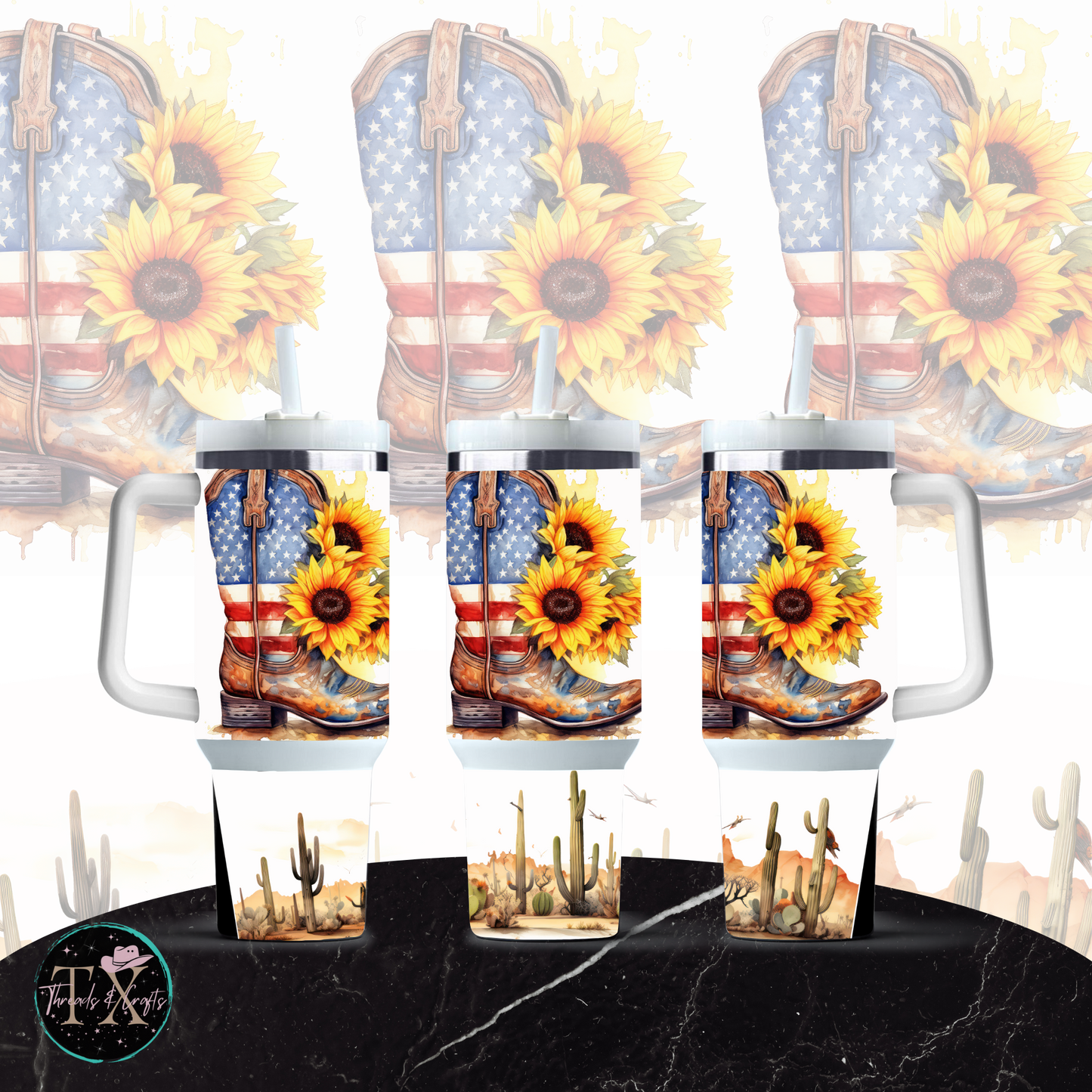 Sunflower Cowboy Boots - TX Threads & Crafts