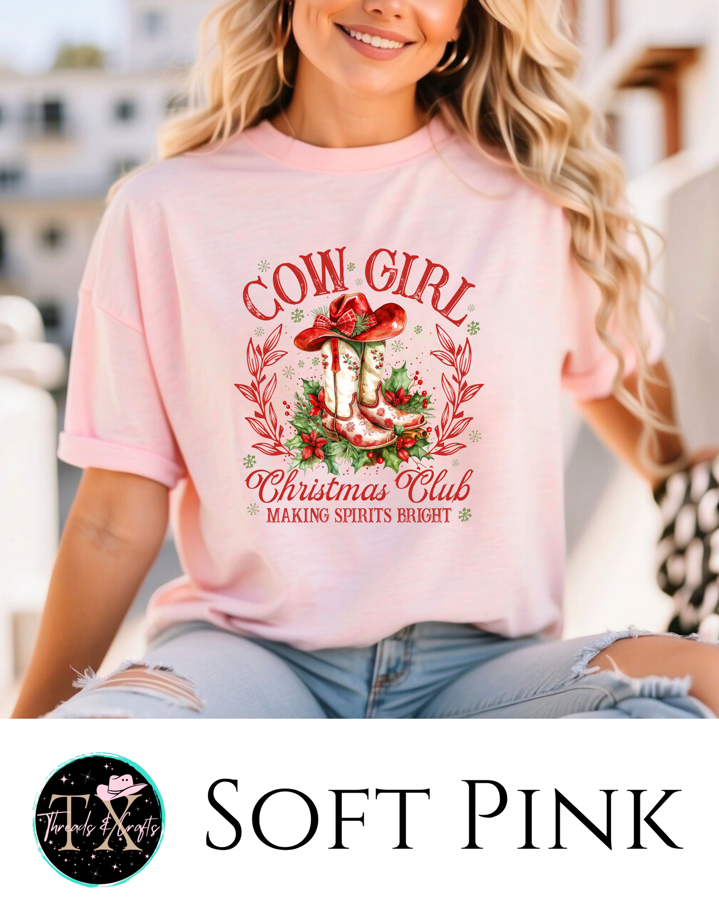 Cowgirl Christmas Club (Red text) unisex tee