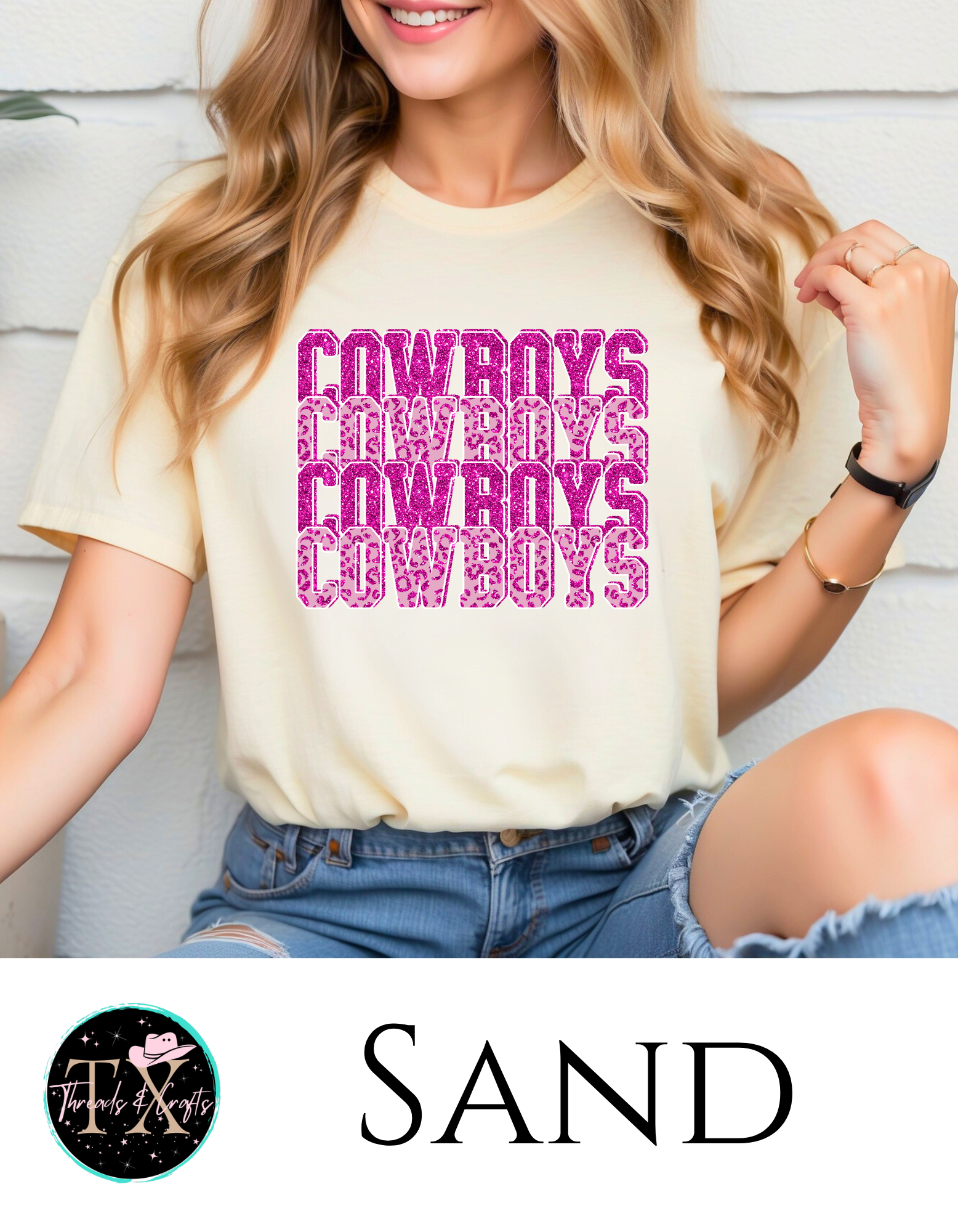 Pink Cowboys Stacked tee - TX Threads & Crafts