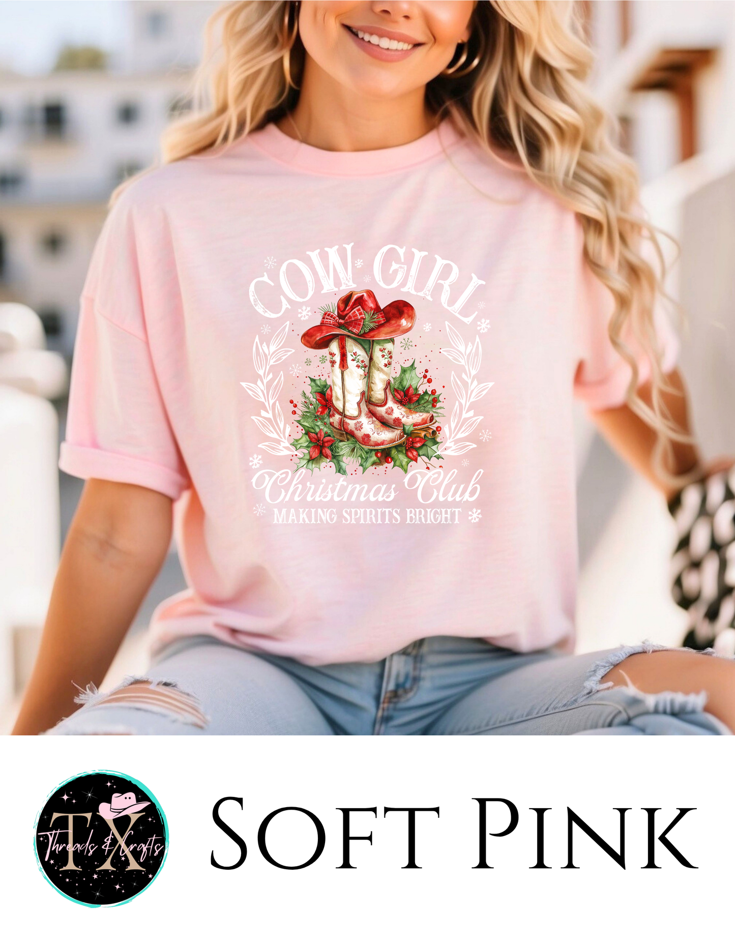 Cowgirl Christmas Club (white text) unisex tee