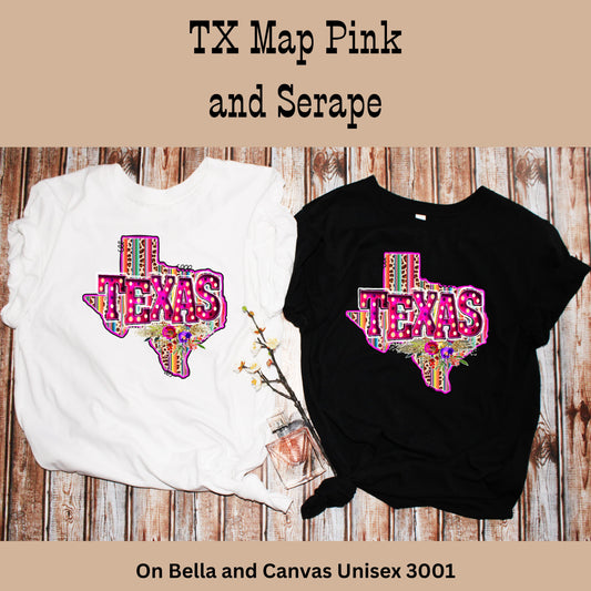 TX Map Pink and Serape unisex tshirt - TX Threads & Crafts