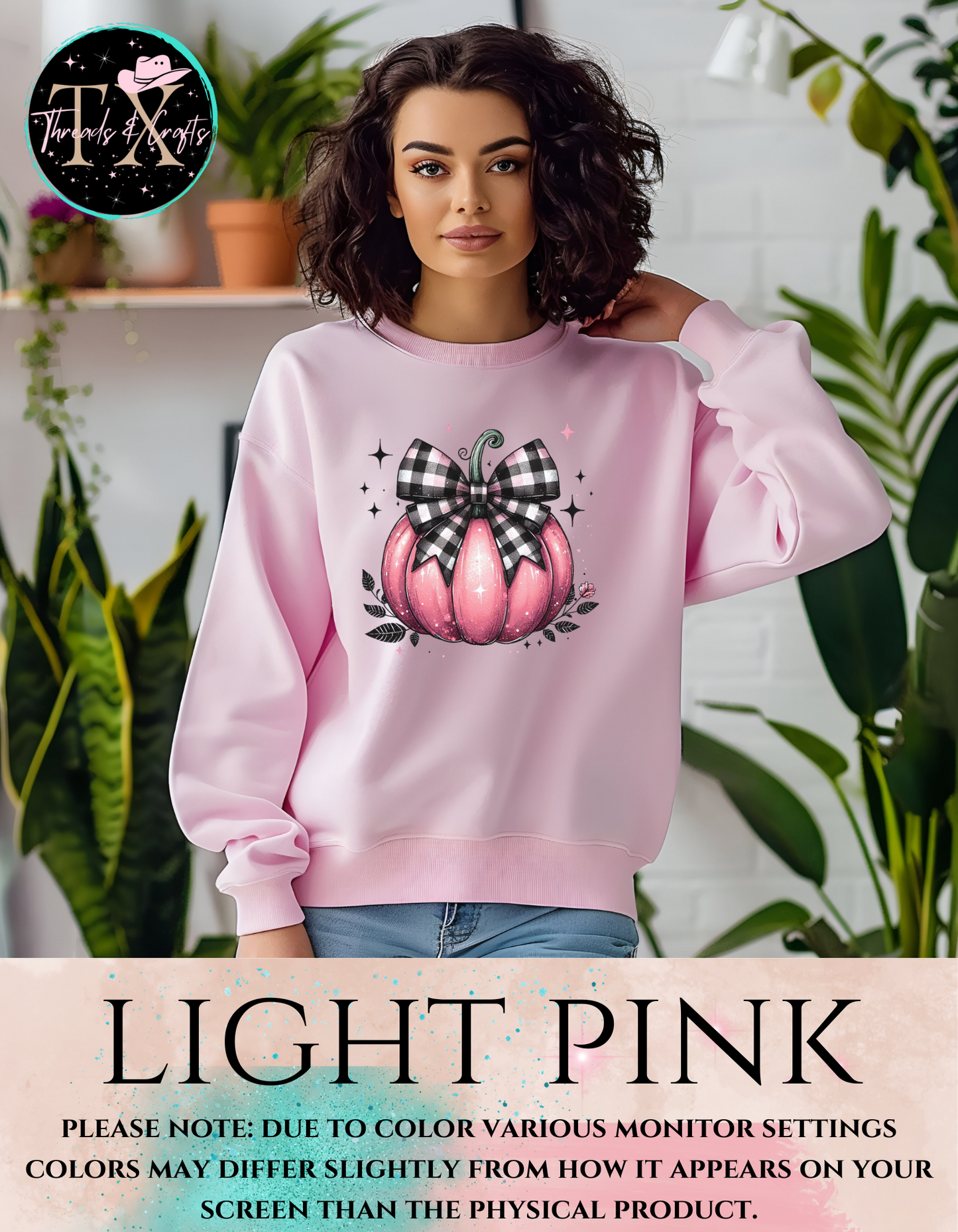 Pink Pumpkin and Plaid Bow Sweatshirt