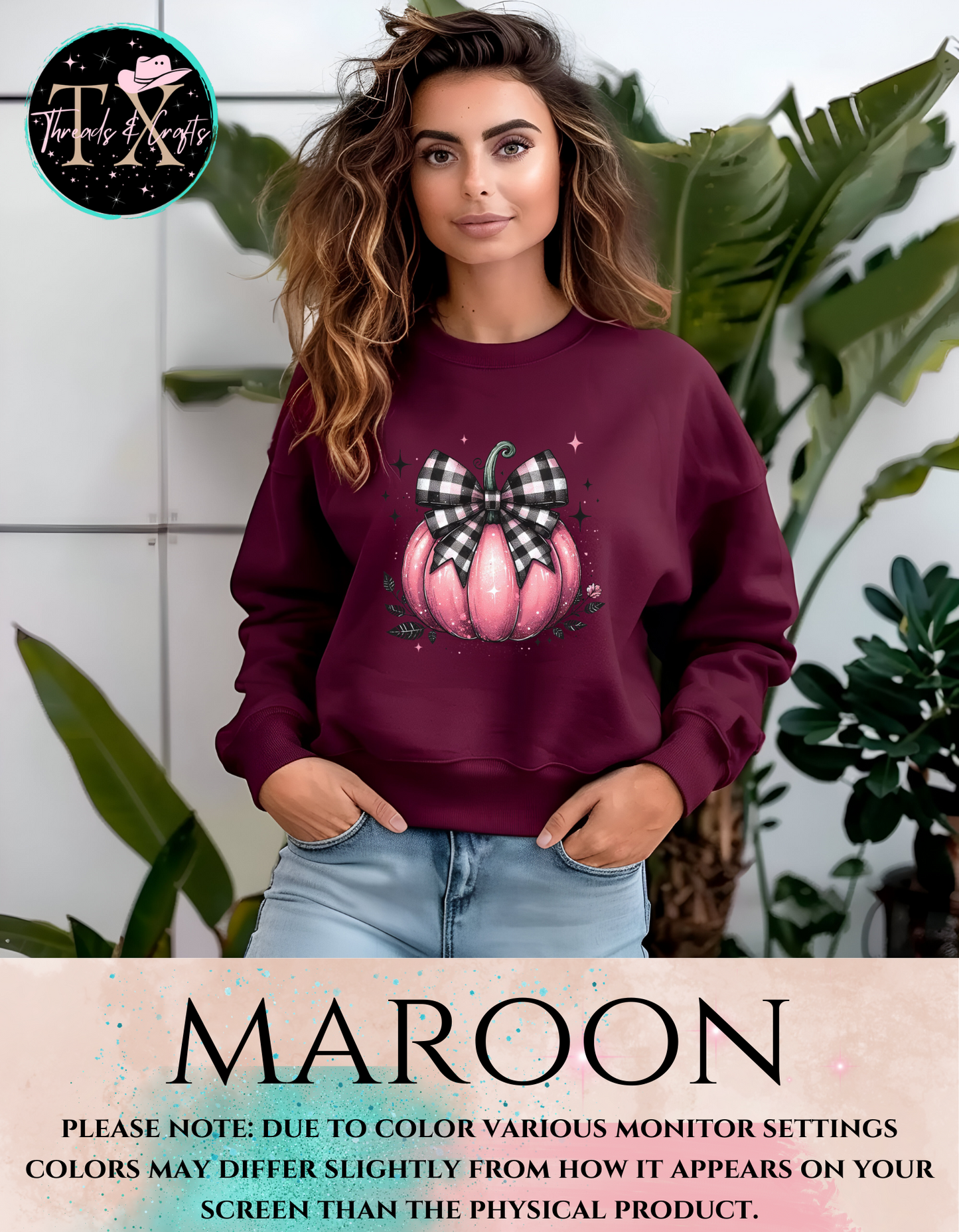 Pink Pumpkin and Plaid Bow Sweatshirt