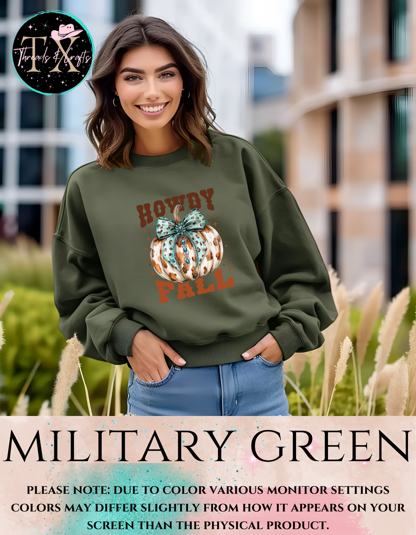 Howdy Fall Turq Bow and Pumpkin Sweatshirt