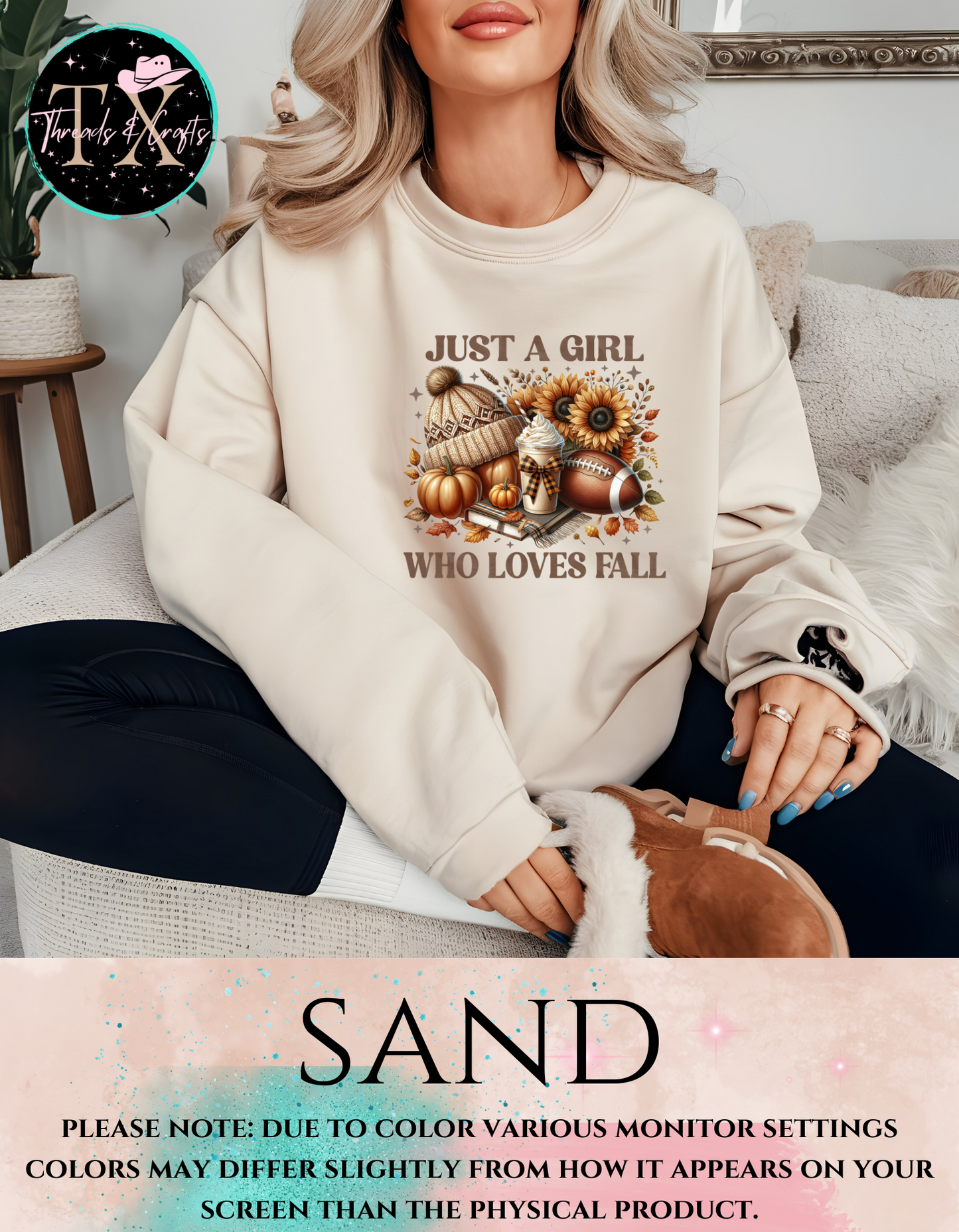 Just A Girl Who Loves Fall Beanie and Coffee Sweatshirt