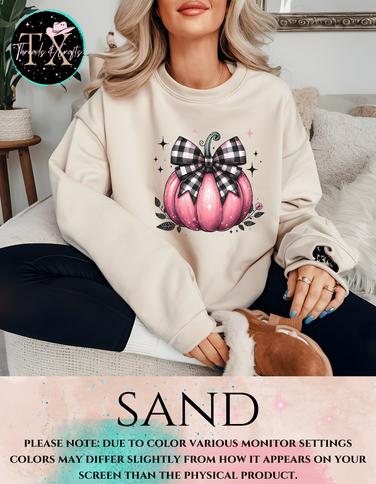 Pink Pumpkin and Plaid Bow Sweatshirt