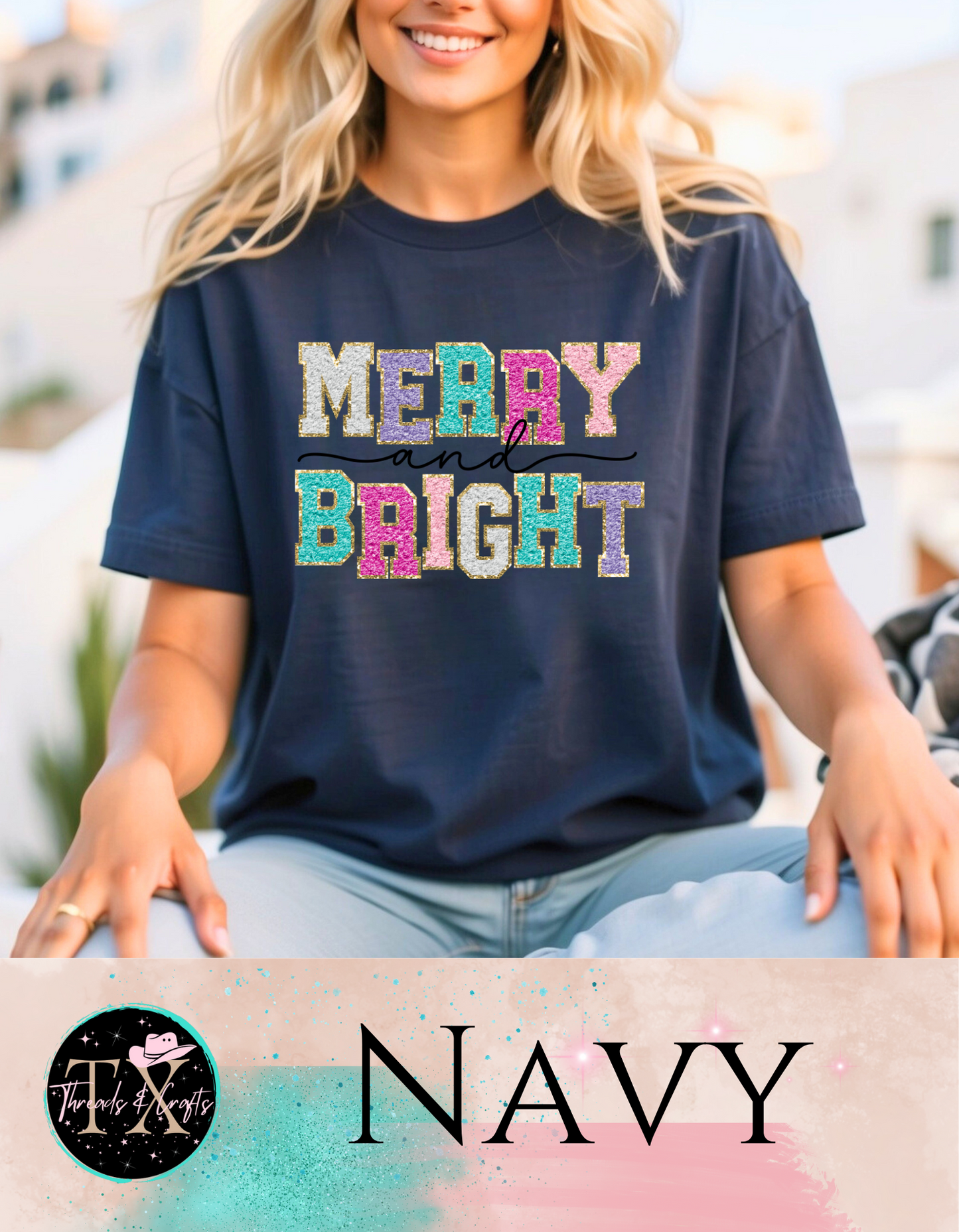 Faux patch Merry and Bright (unisex tshirt)