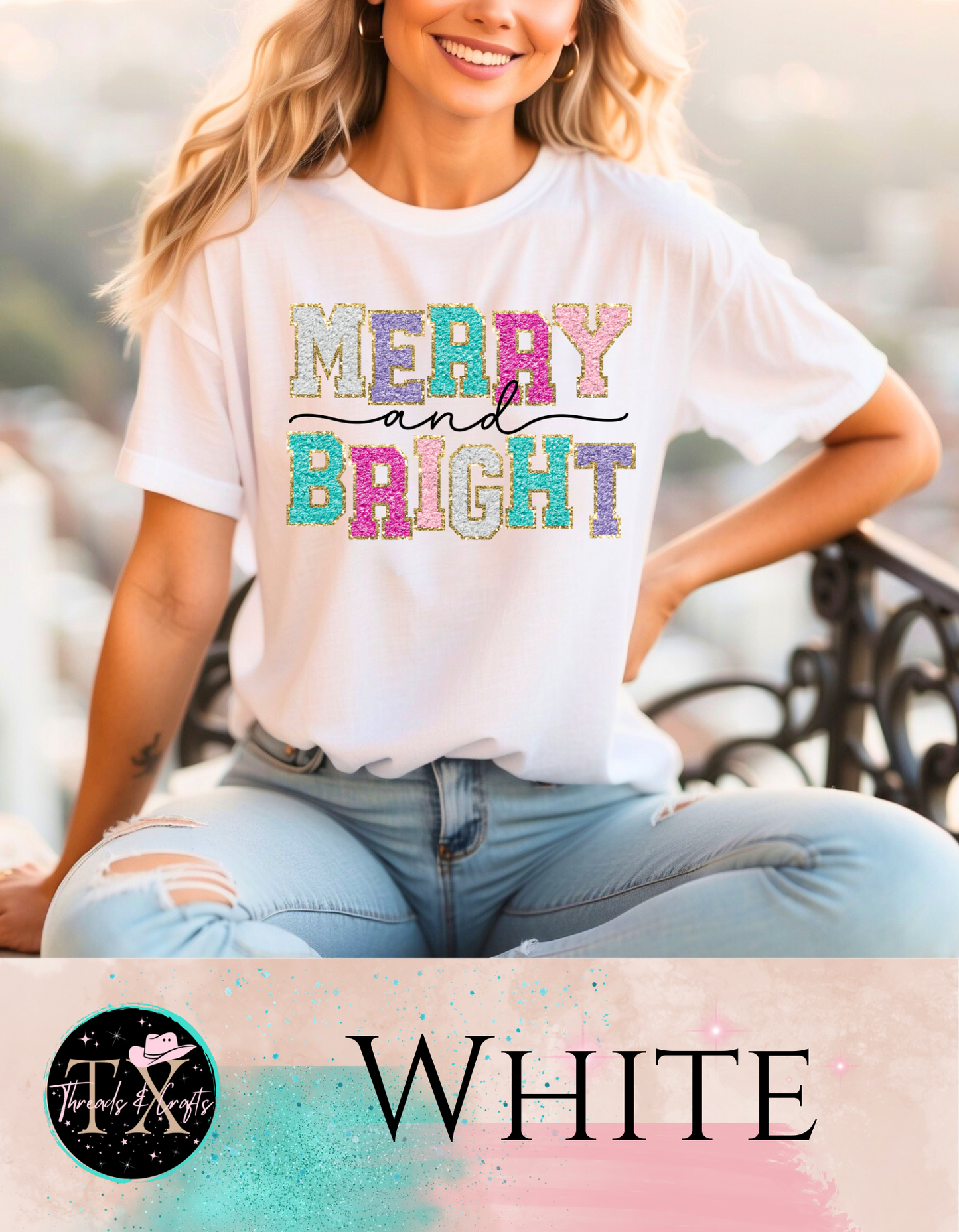 Faux patch Merry and Bright (unisex tshirt)