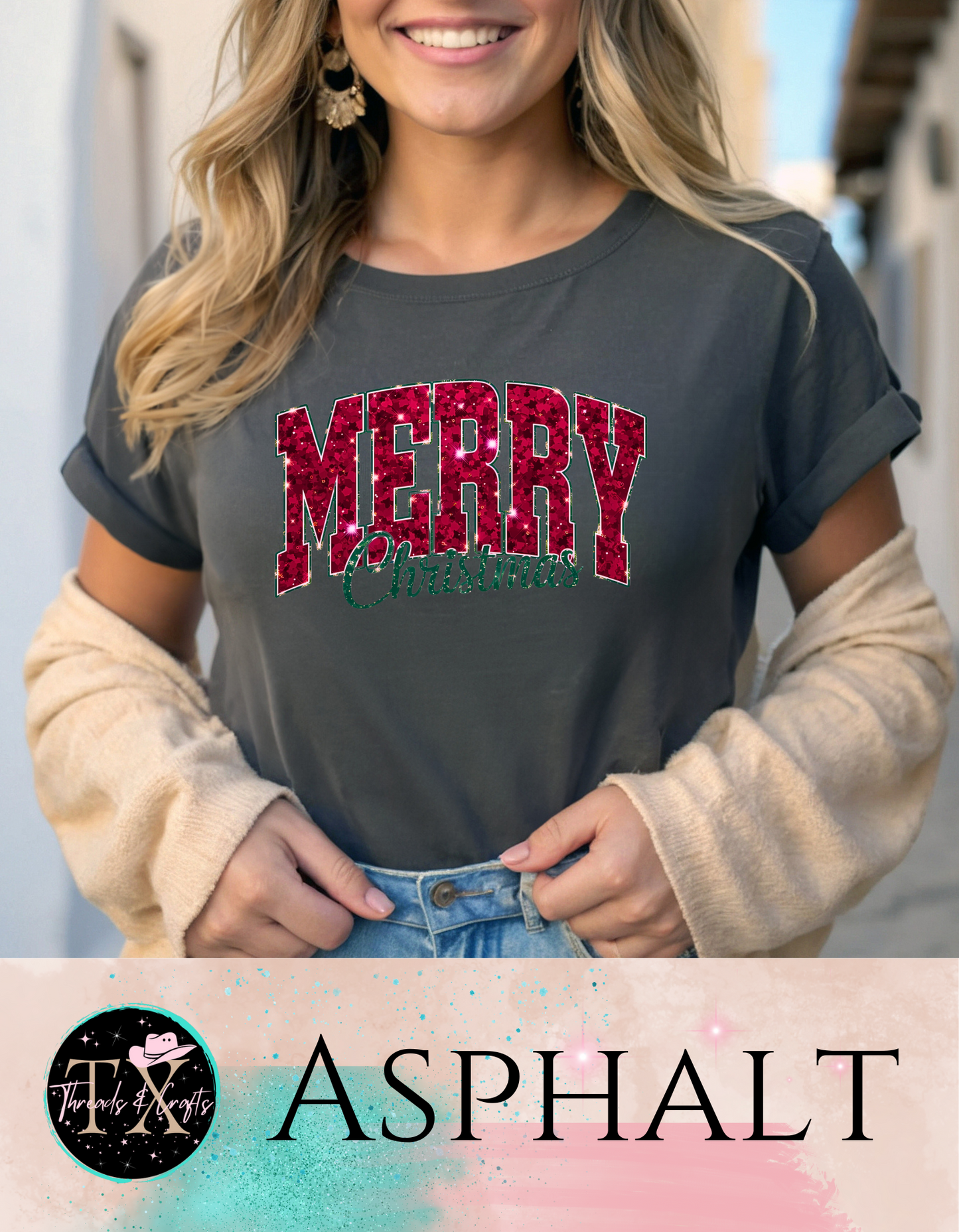 Faux Glitter Merry Christmas (unisex tshirt)