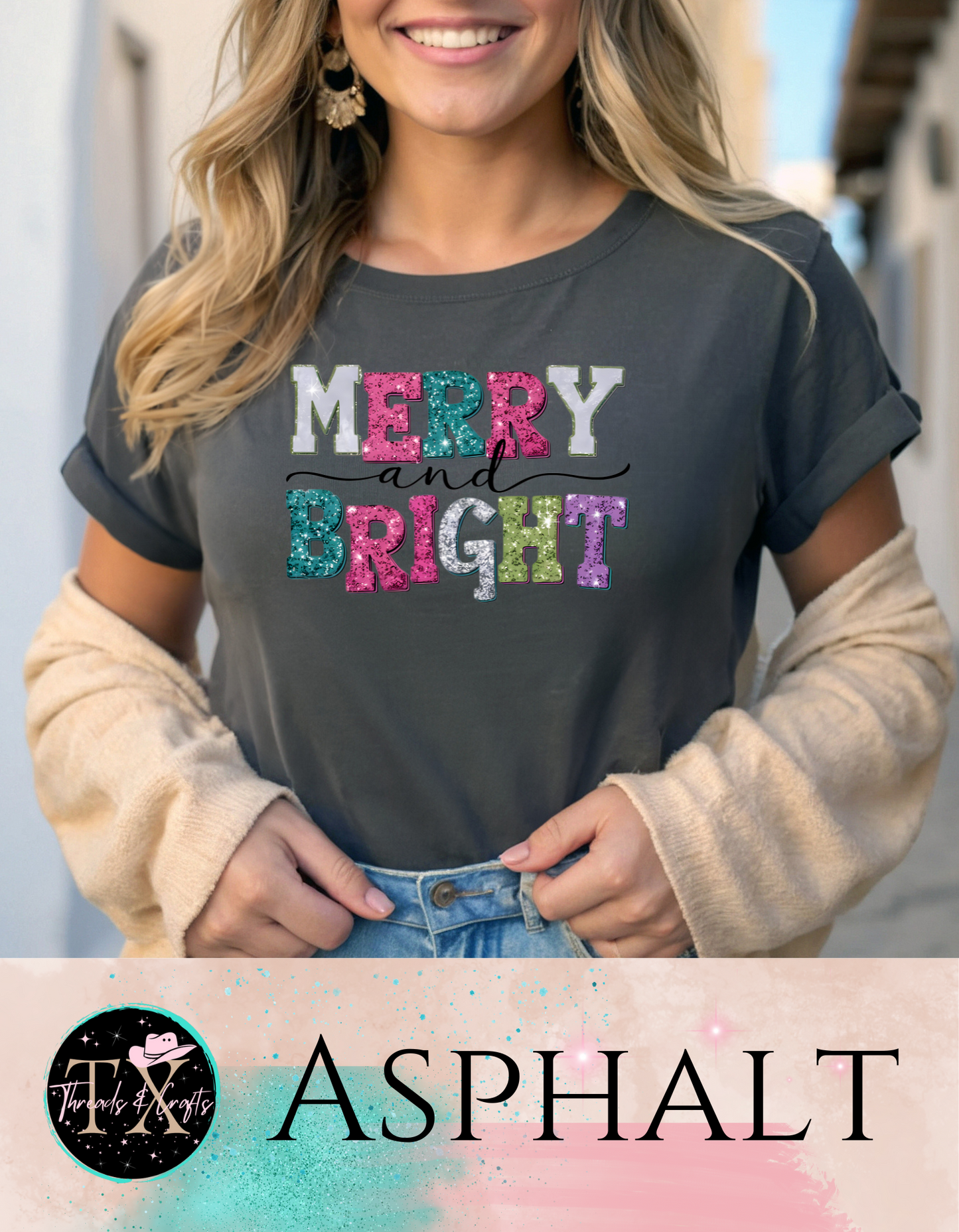 Faux Glitter Merry and Bright (unisex tshirt)