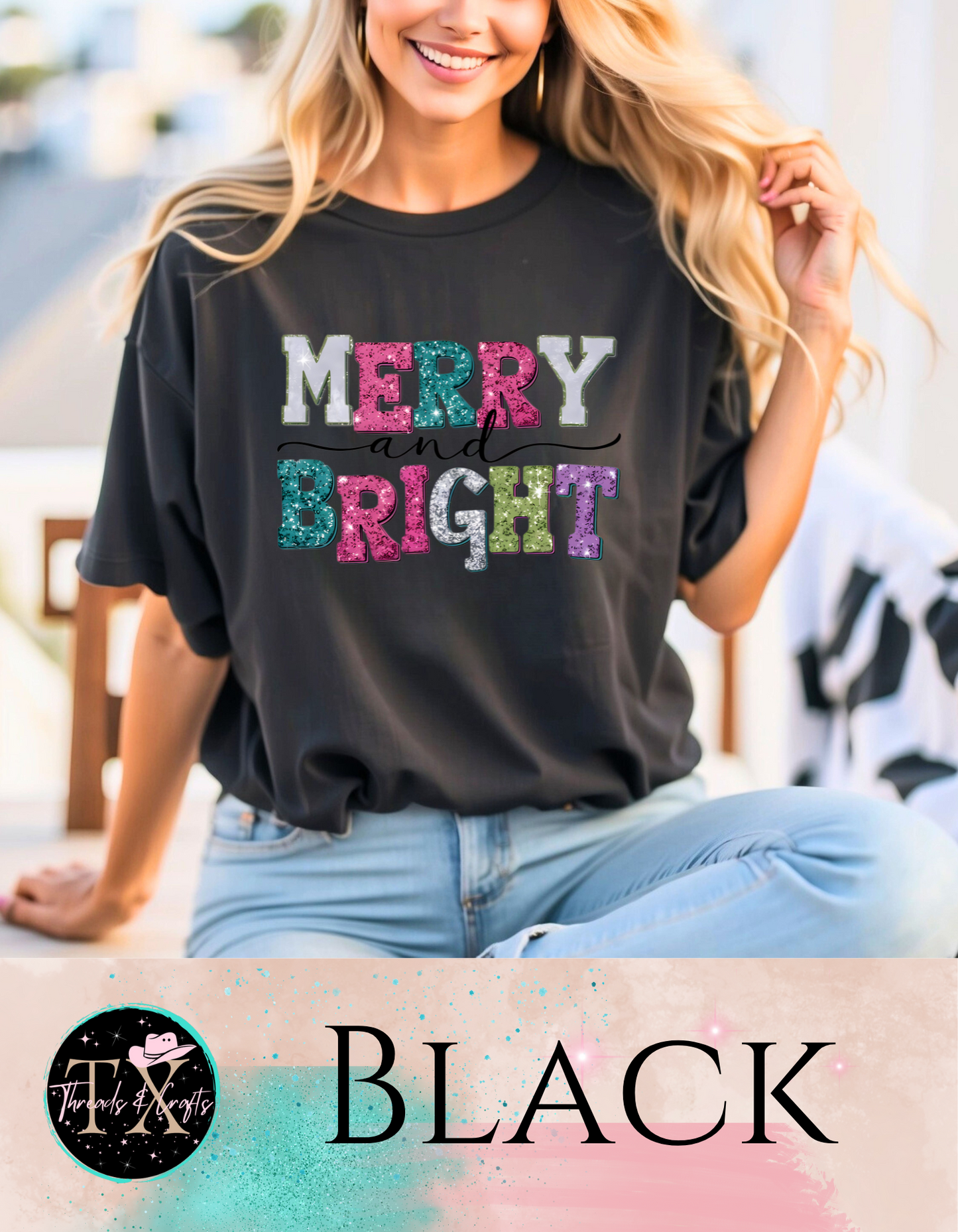 Faux Glitter Merry and Bright (unisex tshirt)