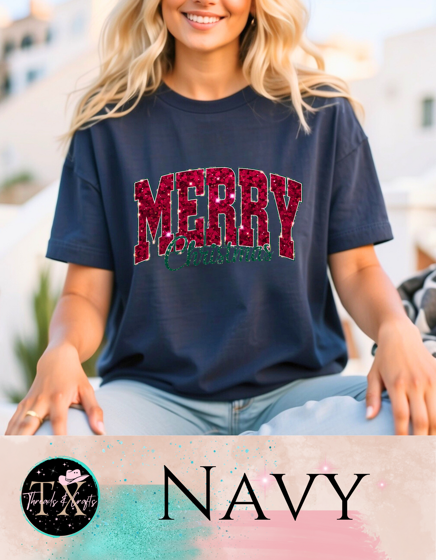 Faux Glitter Merry Christmas (unisex tshirt)