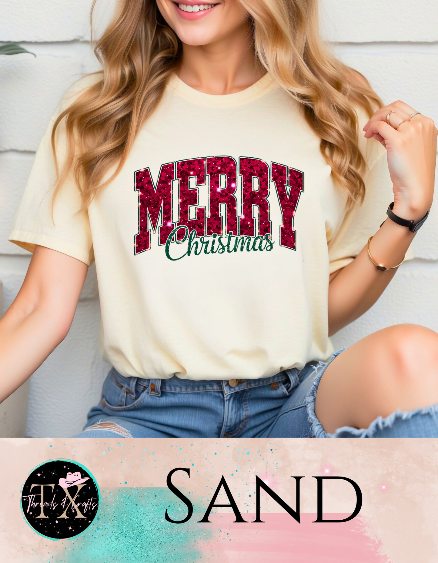 Faux Glitter Merry Christmas (unisex tshirt)