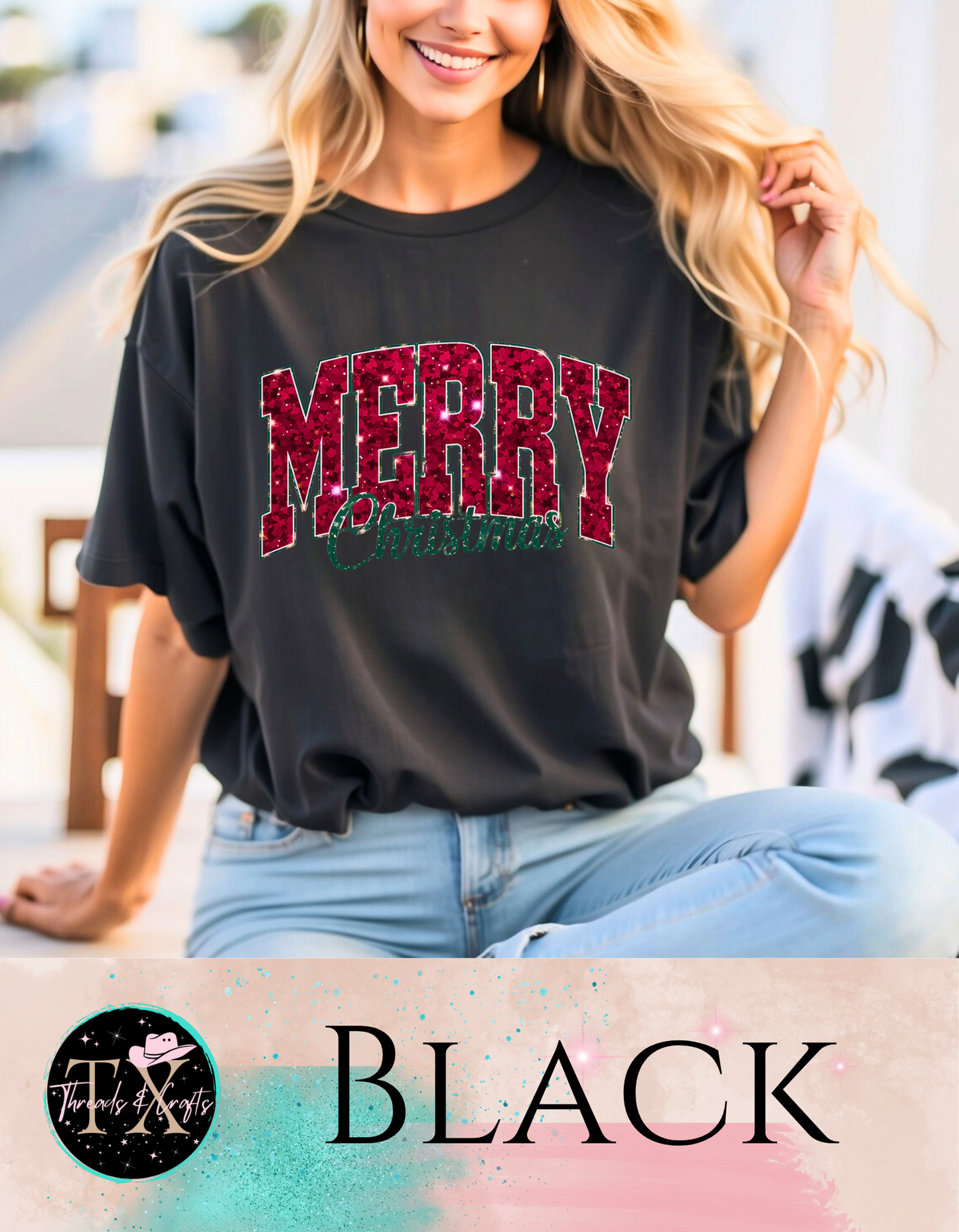 Faux Glitter Merry Christmas (unisex tshirt)