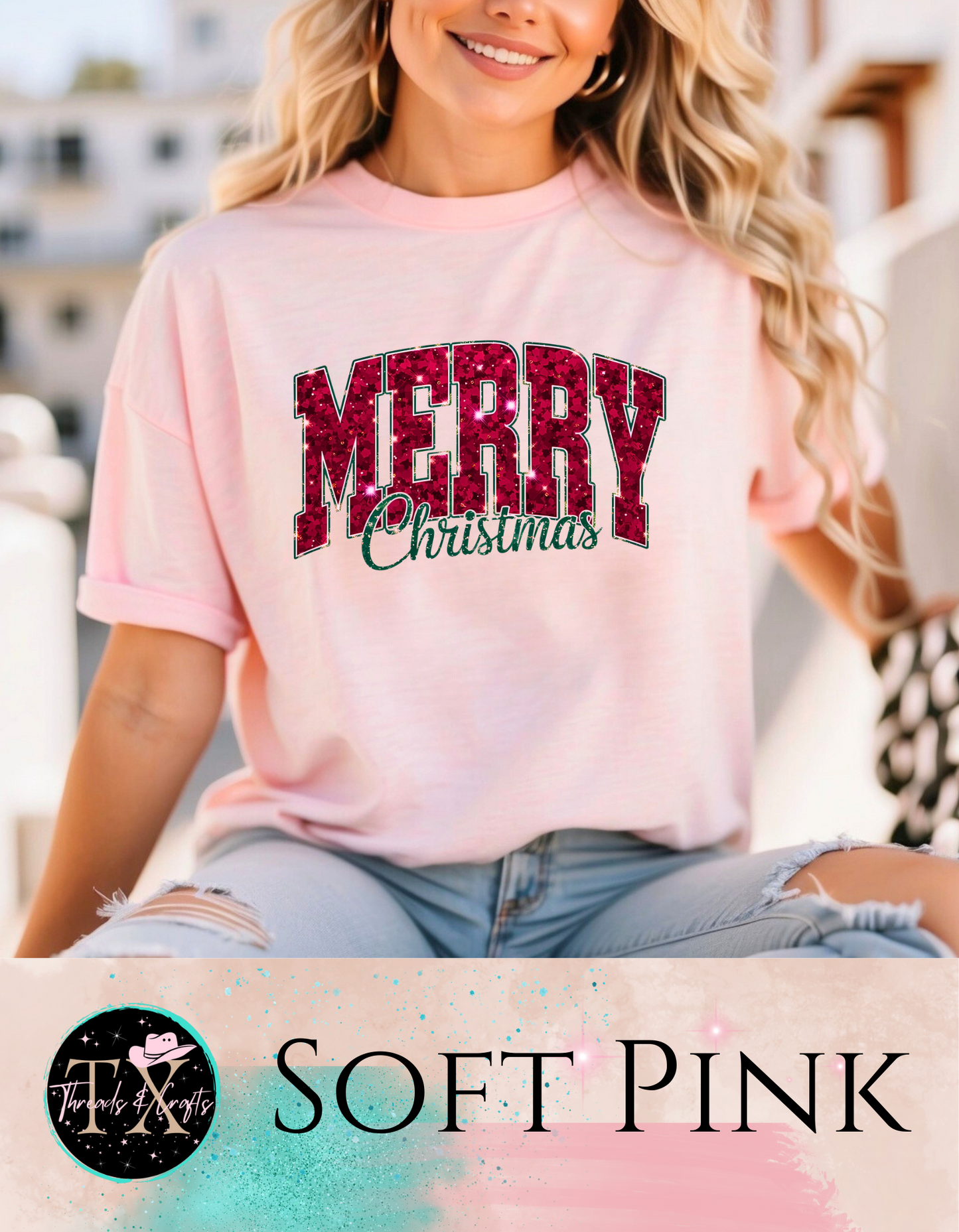 Faux Glitter Merry Christmas (unisex tshirt)