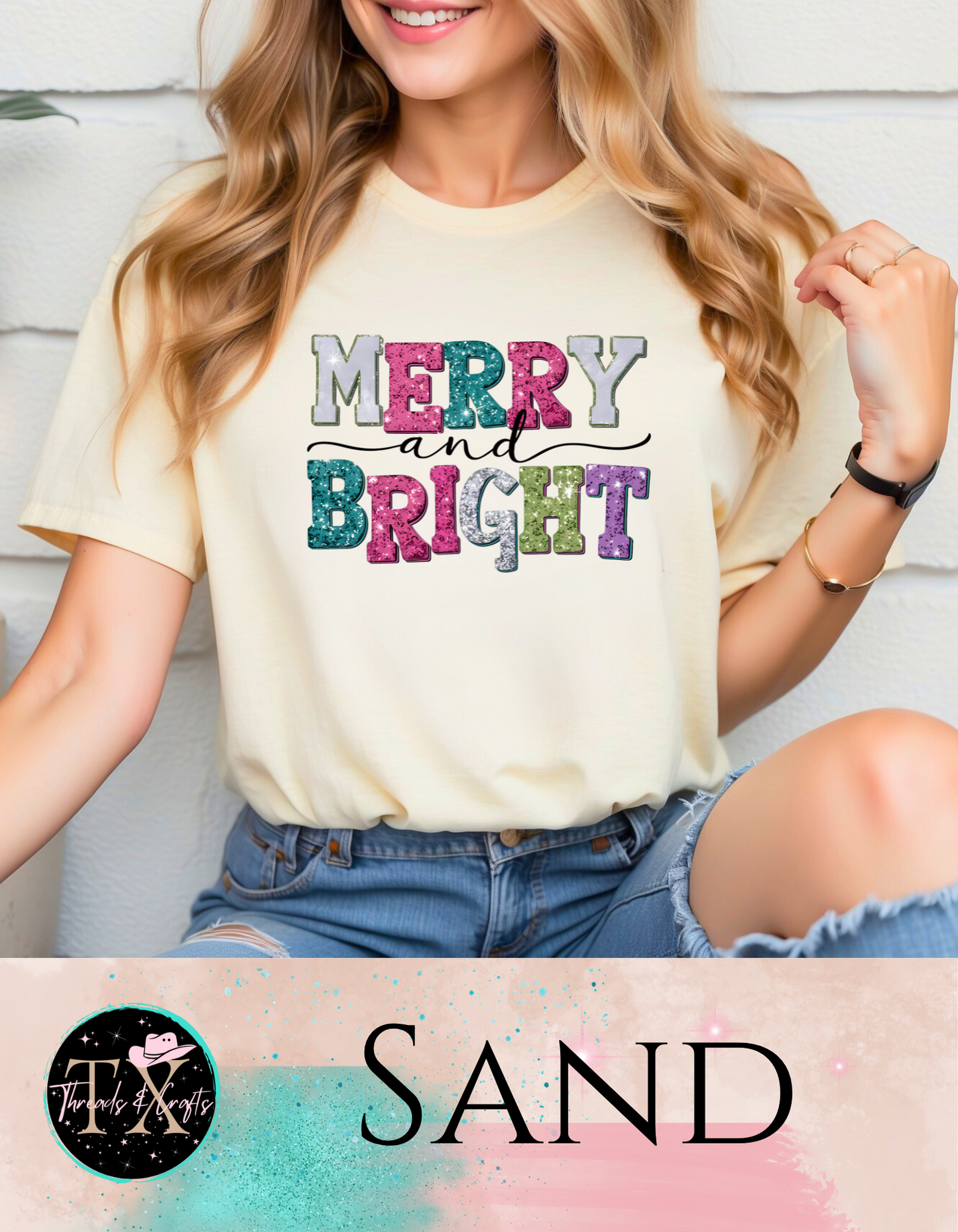 Faux Glitter Merry and Bright (unisex tshirt)