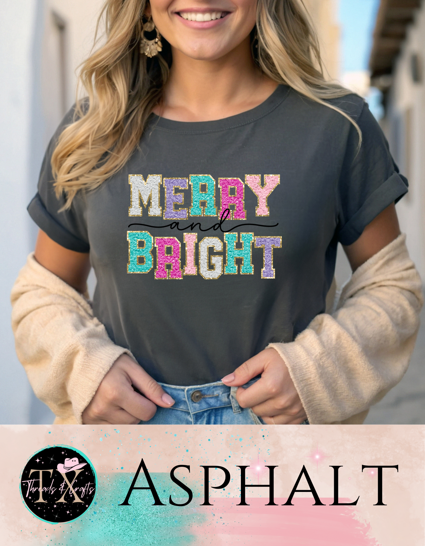 Faux patch Merry and Bright (unisex tshirt)