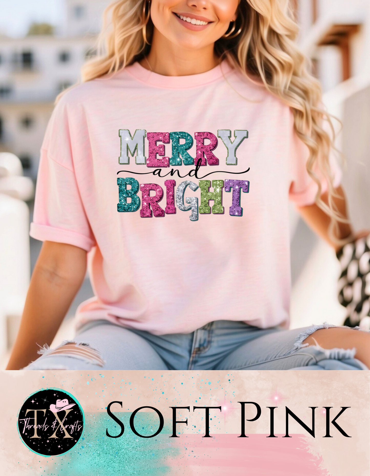 Faux Glitter Merry and Bright (unisex tshirt)