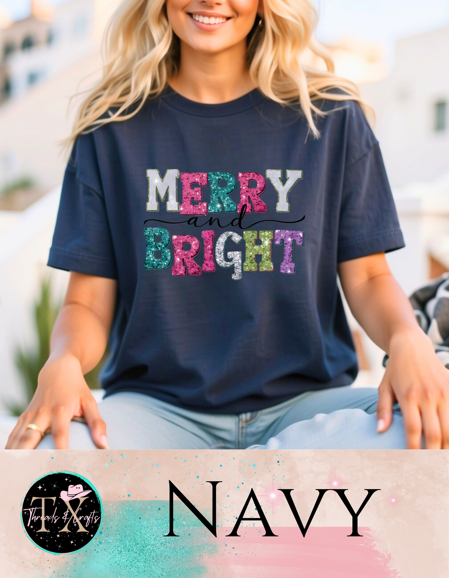 Faux Glitter Merry and Bright (unisex tshirt)