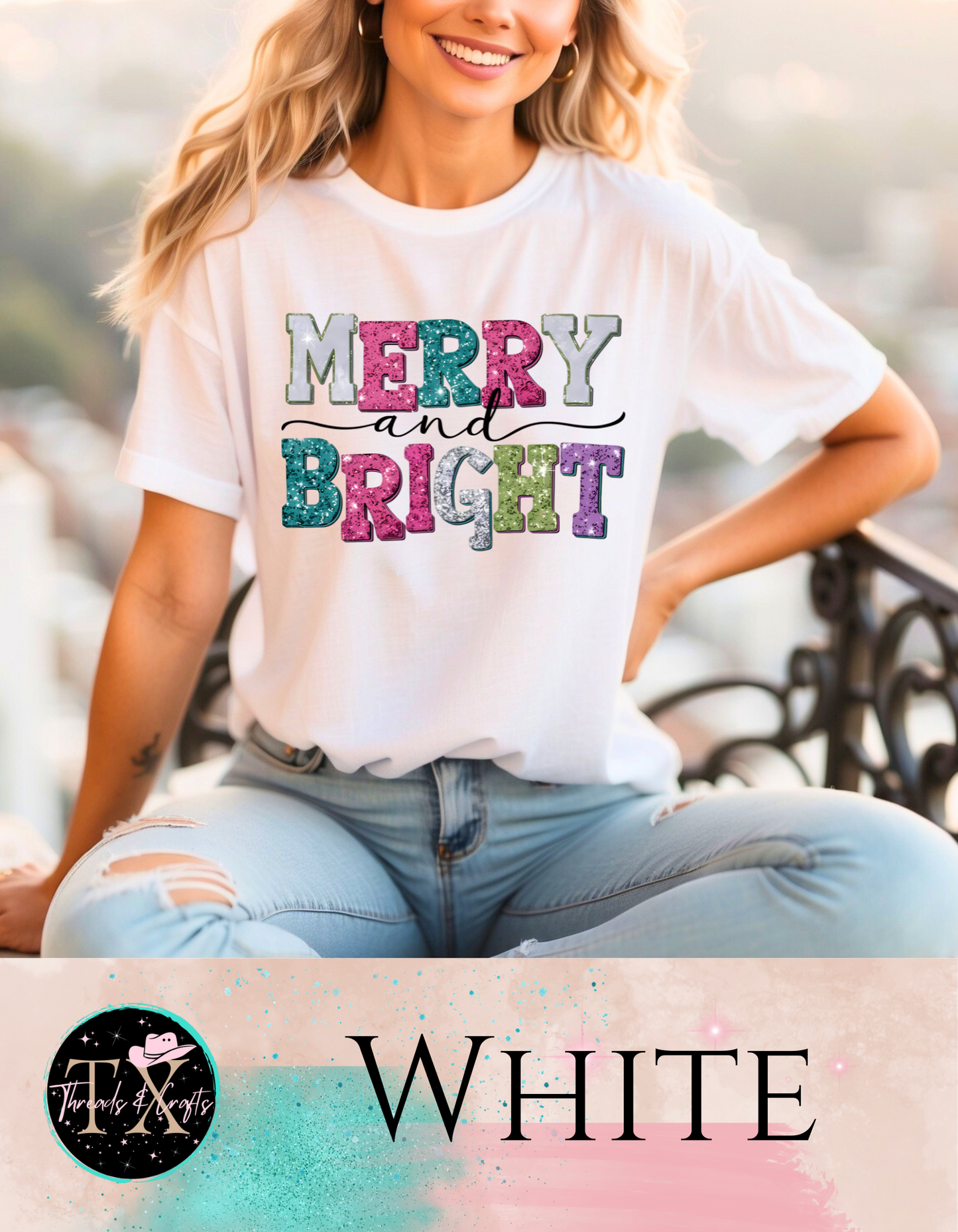 Faux Glitter Merry and Bright (unisex tshirt)