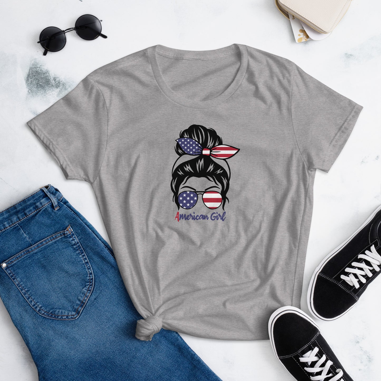 Messy Bun 4th of July Women's short sleeve t-shirt - TX Threads & Crafts