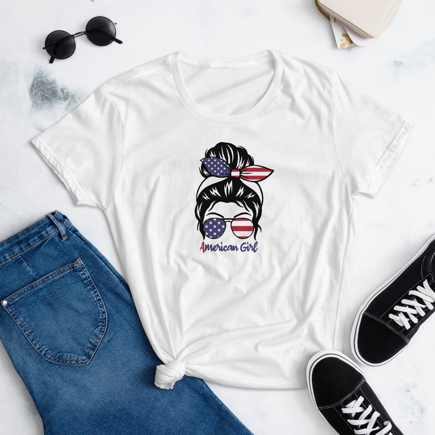 Messy Bun 4th of July Women's short sleeve t-shirt - TX Threads & Crafts